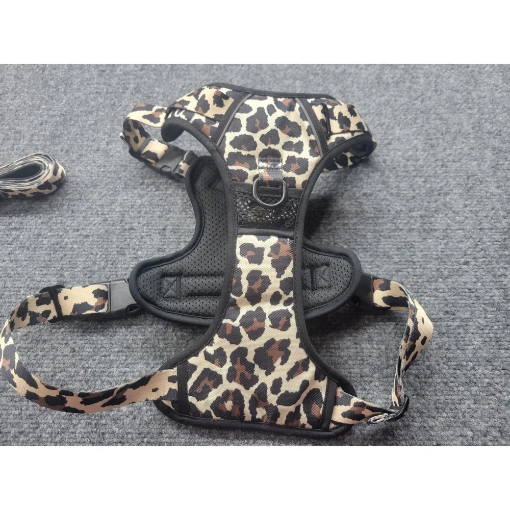 Petmolico Leopard Print Dog Harness Set with Leash and Poop Bag Holder Large
